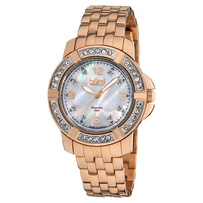 Burgi Mother of Pearl Dial Rose Rold-tone Ladies Watch BUR069RG