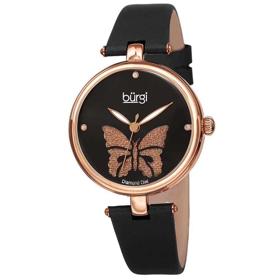 Burgi Pretty Butterfly Diamond Black Dial Ladies Watch BUR233RGBK