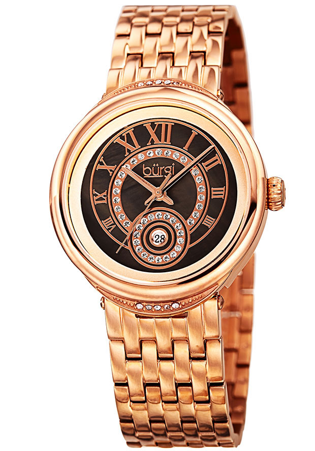 Burgi Quartz Brown Dial Rose Gold-tone Ladies Watch BUR164RG