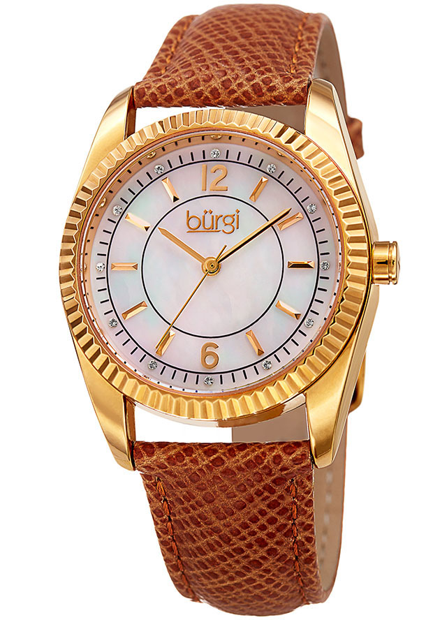 Burgi Quartz Crystal Mother of Pearl Dial Ladies Watch BUR167TN