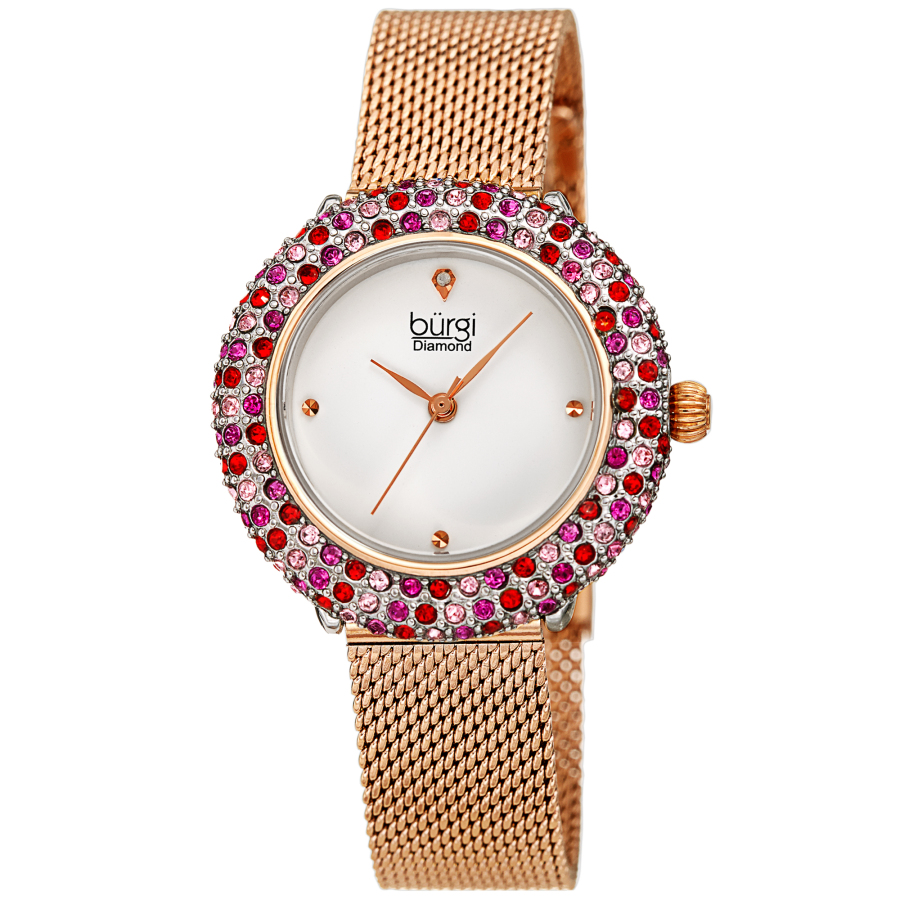 Burgi Quartz Diamond Silver Dial Ladies Watch BUR258RG