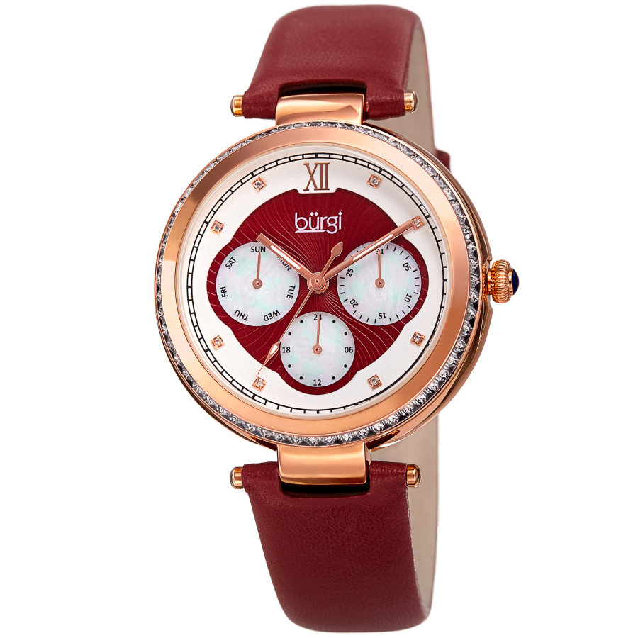 Burgi Quartz Mother of Pearl Dial Red Leather Ladies Watch BUR182RD
