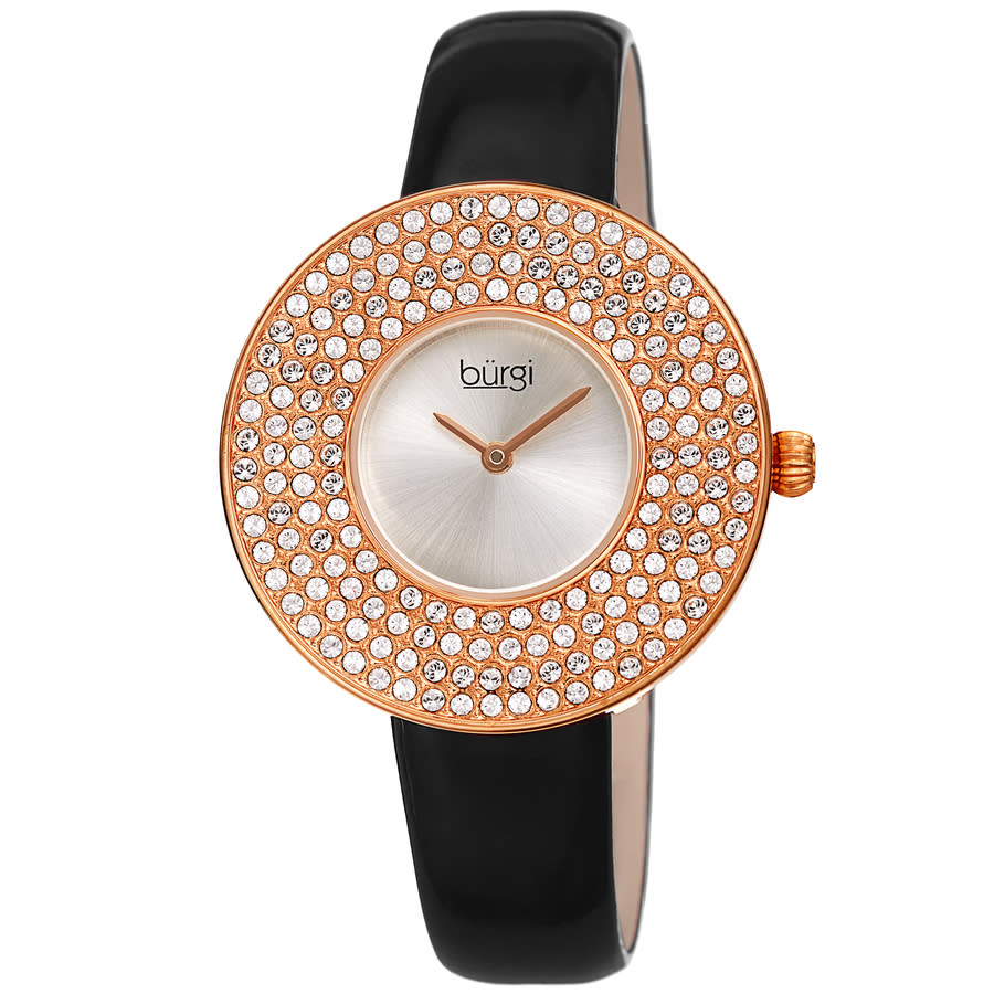 Burgi Quartz Silver Dial Black Leather Ladies Watch BUR272RGB