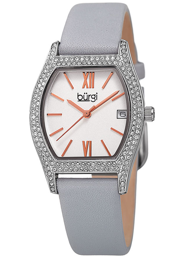 Burgi Quartz White Dial Grey Leather Ladies Watch BUR166GY