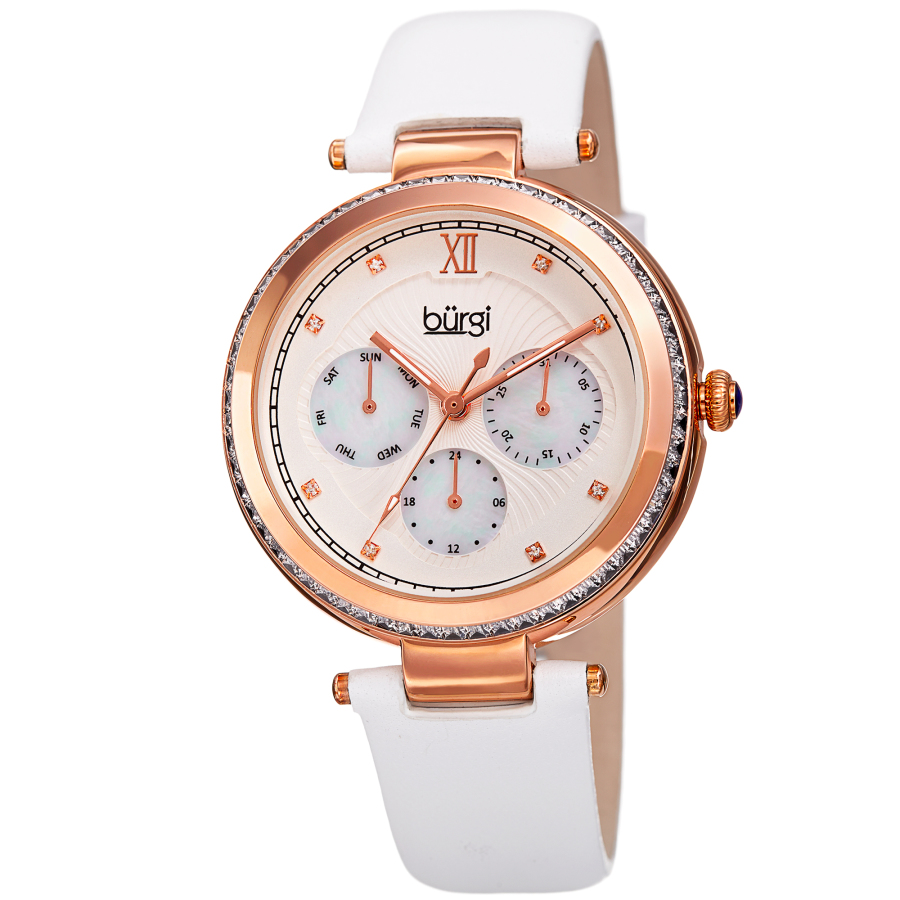 Burgi Quartz White Dial White Leather Ladies Watch BUR182WT