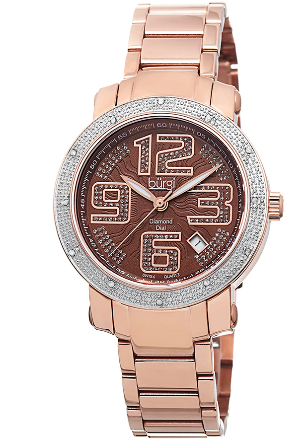 Burgi Rose Gold-tone Stainless Steel Diamond Bezel Ladies Watch BUR091RG