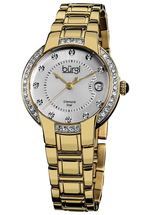 Burgi Silver Dial Gold-tone Ladies Watch BUR077YG