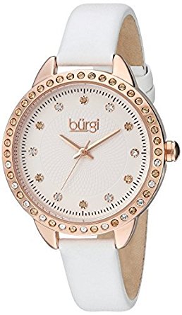 Burgi Silver Dial White Leather Ladies Leather Watch BUR161WT