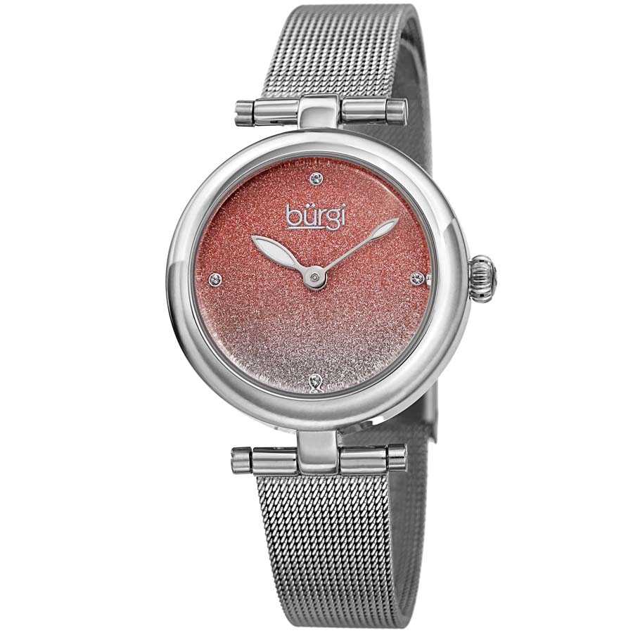 Burgi Silver Pink Dial Stainless Steel Mesh Ladies Watch BUR231SSPK