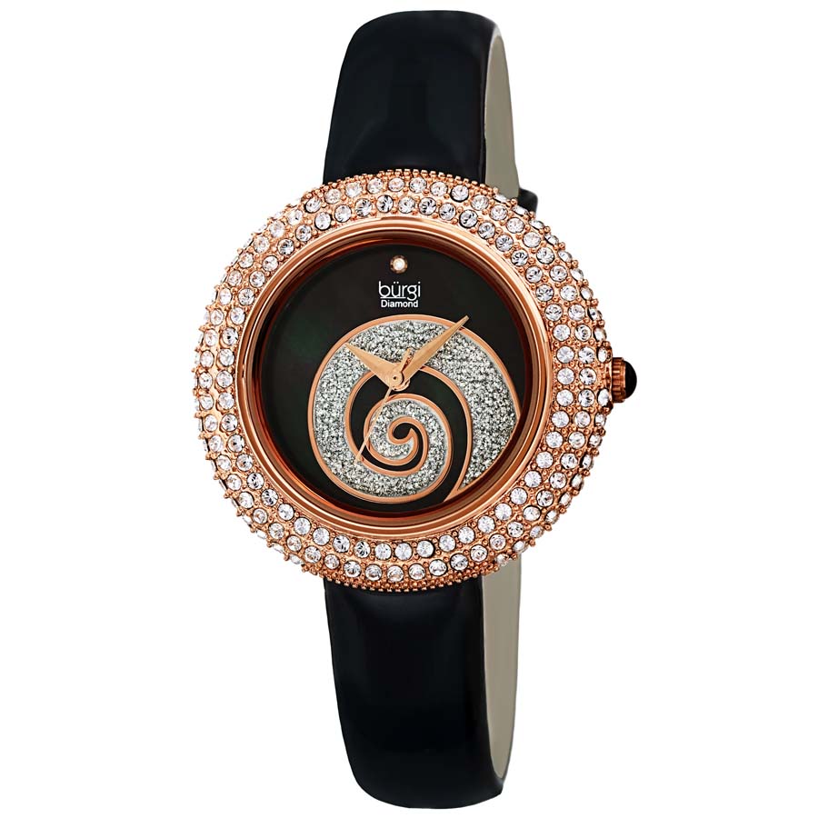 Burgi Swirl Crystal Black Dial Ladies Watch BUR209BKR