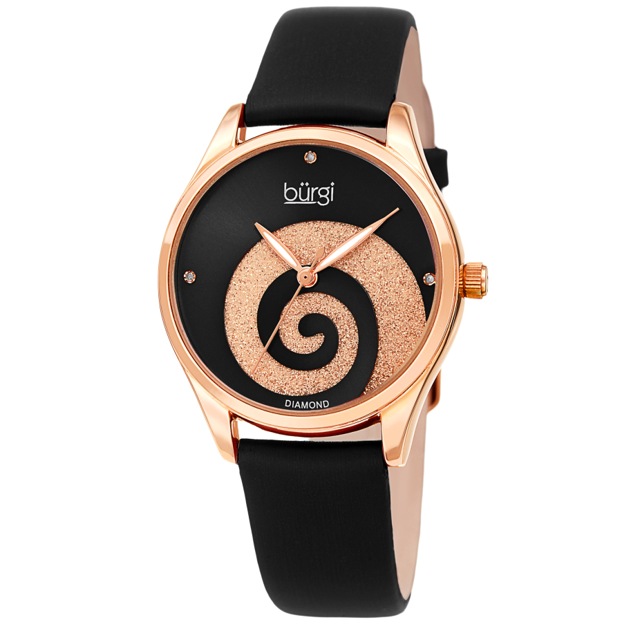 Burgi Swirl Quartz Diamond Black Dial Ladies Watch BUR201RGBK