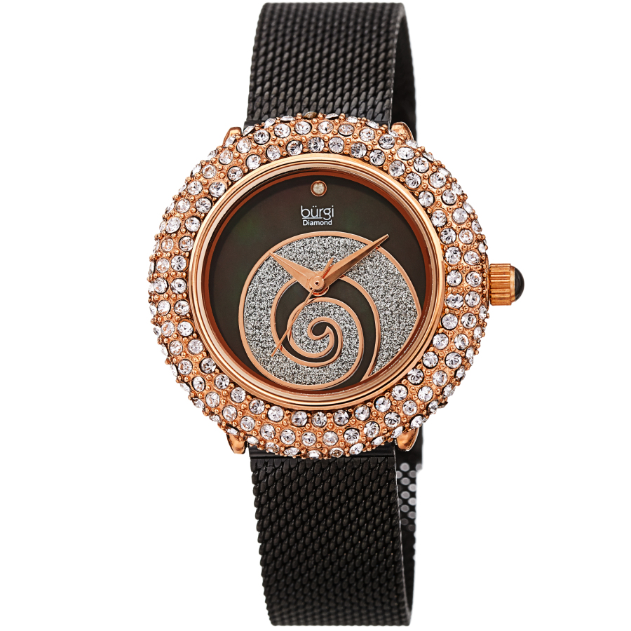 Burgi Swirl Quartz Diamond Black Dial Ladies Watch BUR259BK