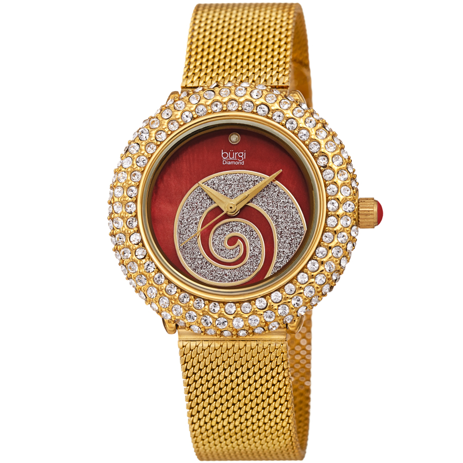 Burgi Swirl Quartz Diamond Red Dial Ladies Watch BUR259YGR