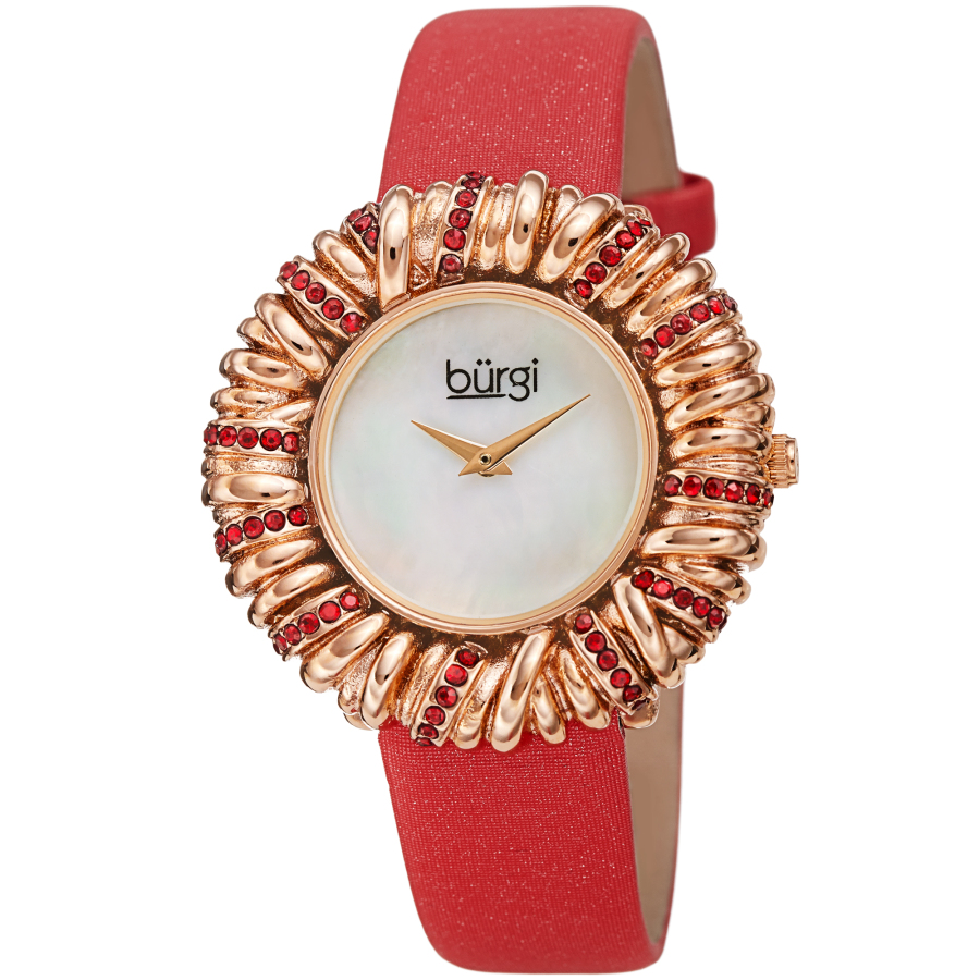 Burgi Twisted Bezel Quartz Crystal White Dial Ladies Watch BUR255RD