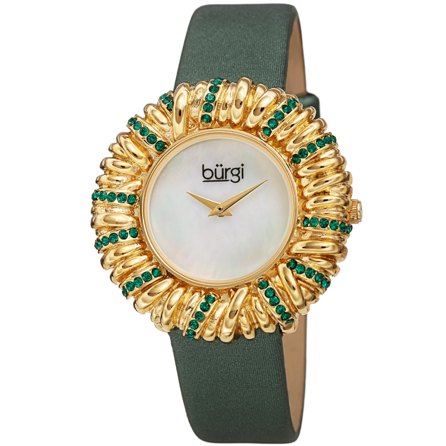 Burgi Twisted Bezel Quartz Diamond White Dial Ladies Watch BUR255GN