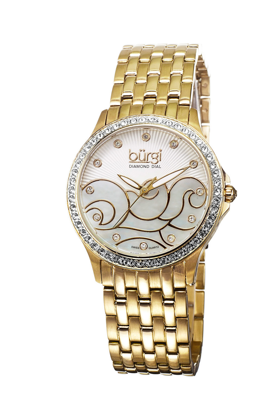 Burgi Wave Pattern Quartz Diamond Crystal Ladies Watch BUR081YG