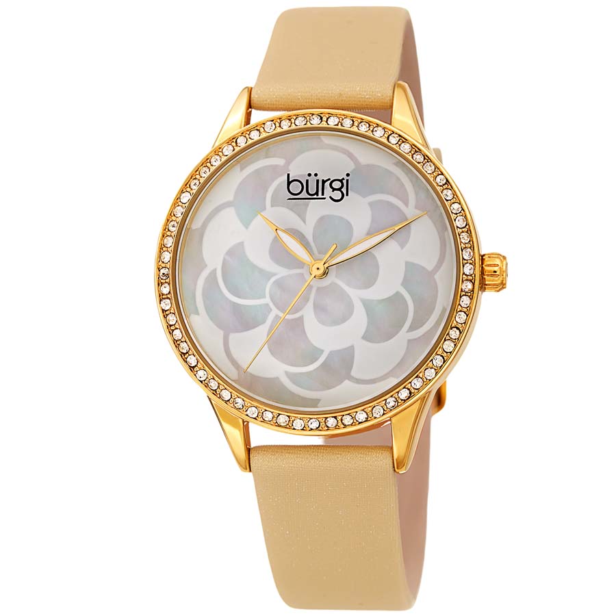 Burgi White Mother of Pearl Dial Ladies Watch BUR203YG