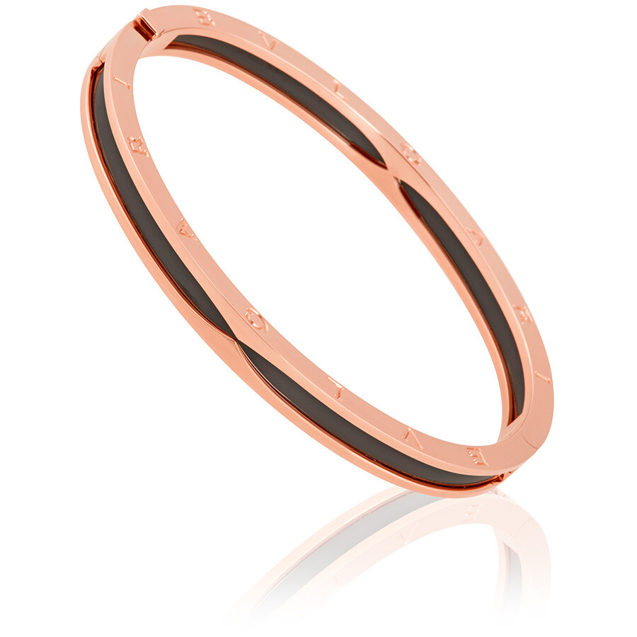 Bvlgari 18 Kt Rose Gold B.zero1 Bangle Bracelet With Black Ceramic