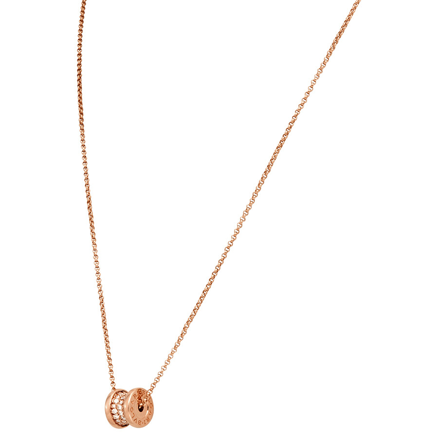 Bvlgari B.zero1 18k Pink Gold Diamond Necklace In Multi