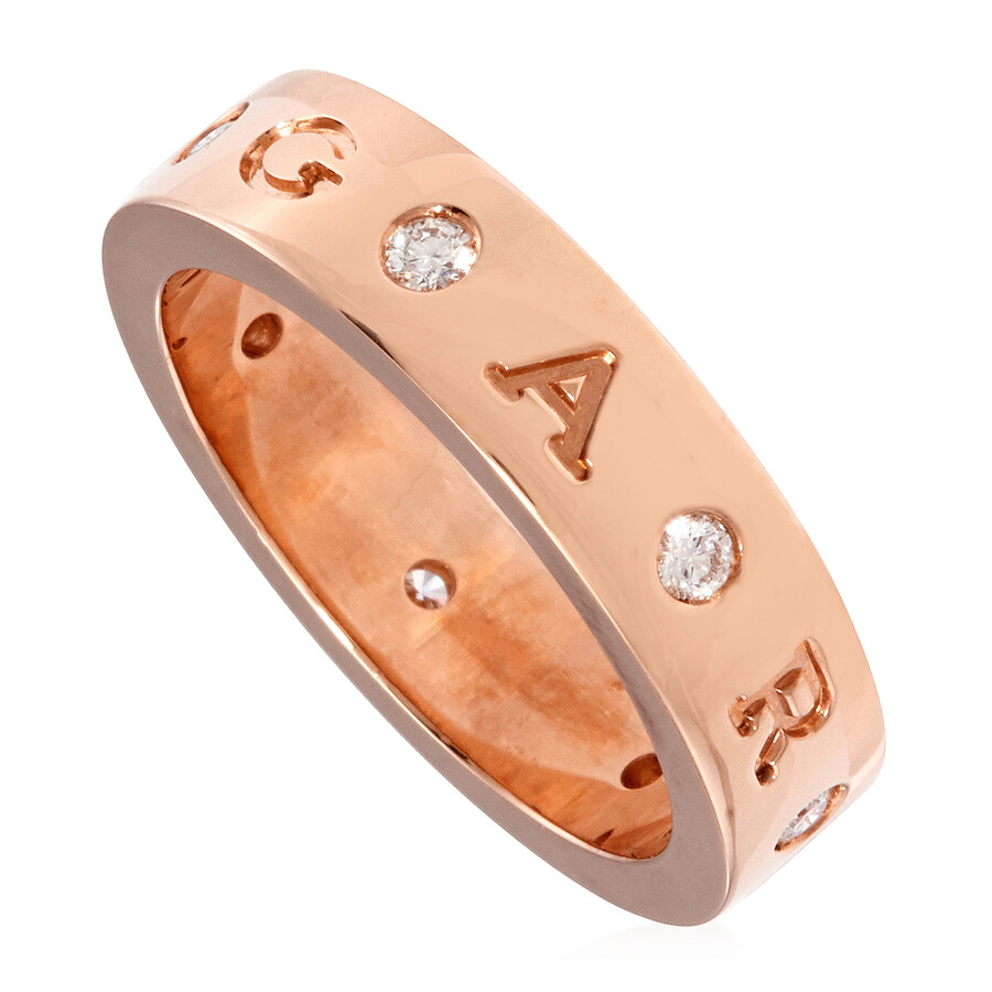 Bvlgari 18 Kt Rose Gold Band Ring With Diamonds In Pink/rose Gold Tone/gold Tone