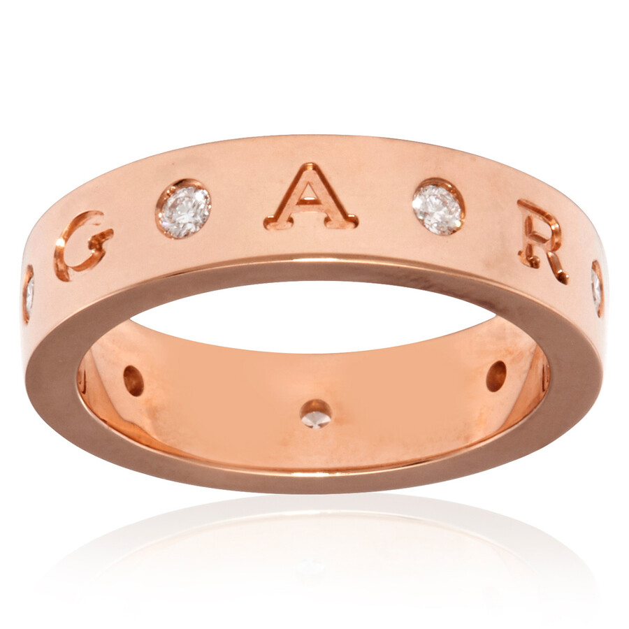 Bvlgari 18 Kt Rose Gold Band Ring With Diamonds In Pink/rose Gold Tone/gold Tone