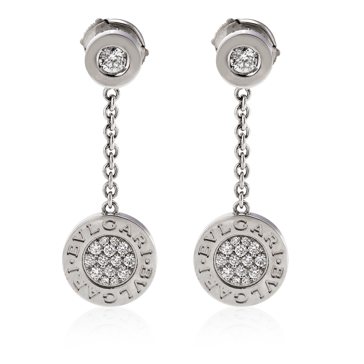 Bvlgari Bvlgari 18K White Gold Diamond Pave Dangle Earrings 351115