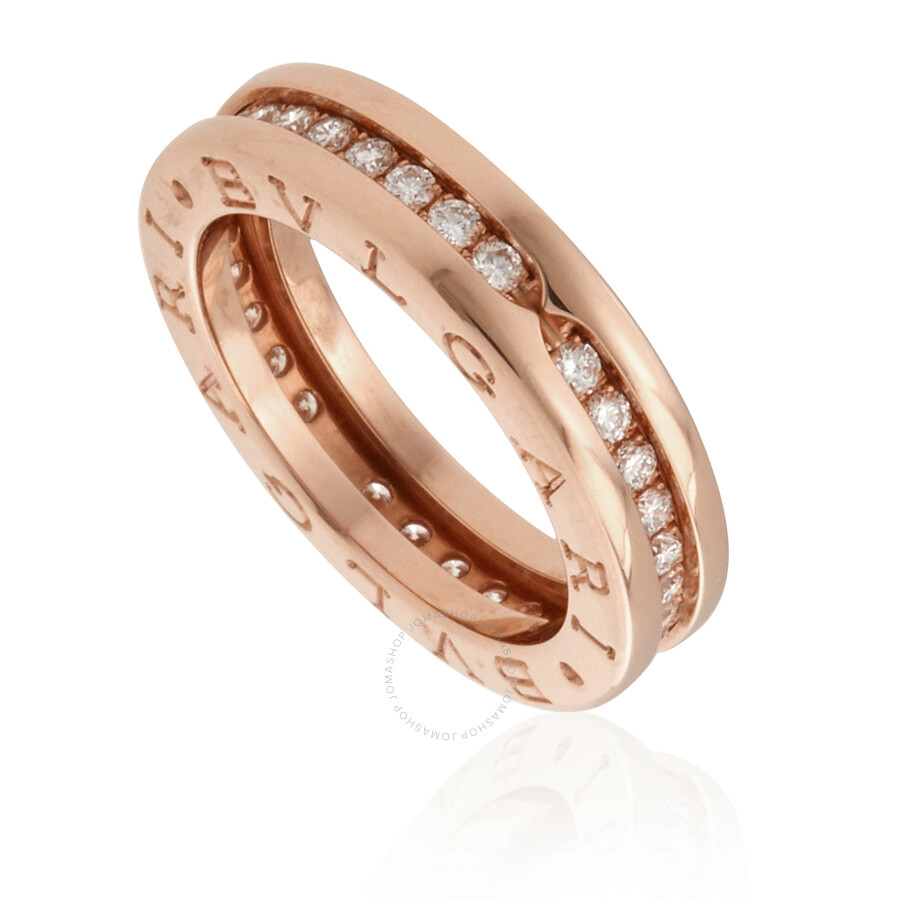 Bvlgari B.zero1 18k Pink Gold 1-band Diamond Pave Ring Size 7.75 In Pink/gold Tone