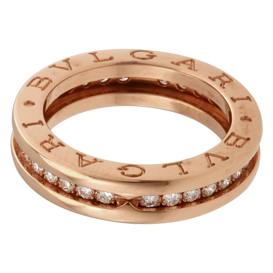 Bvlgari B.zero1 18k Pink Gold 1-band Diamond Pave Ring Size 7.75 In Pink/gold Tone
