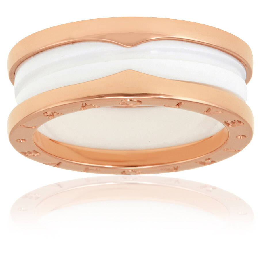 Bvlgari B.zero1 18k Pink Gold And White Ceramic 2-band Ring In Gold Tone