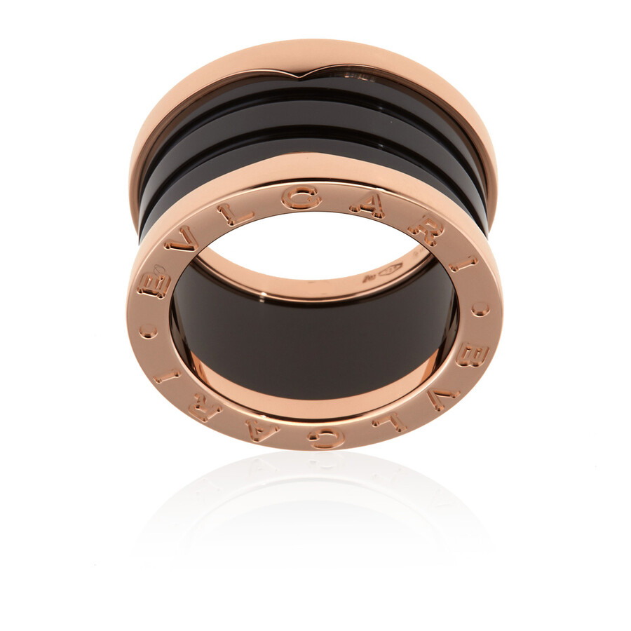 Bvlgari B.zero1 4-band 18 Kt Rose Gold And Black Ceramic Ring In Gold Tone