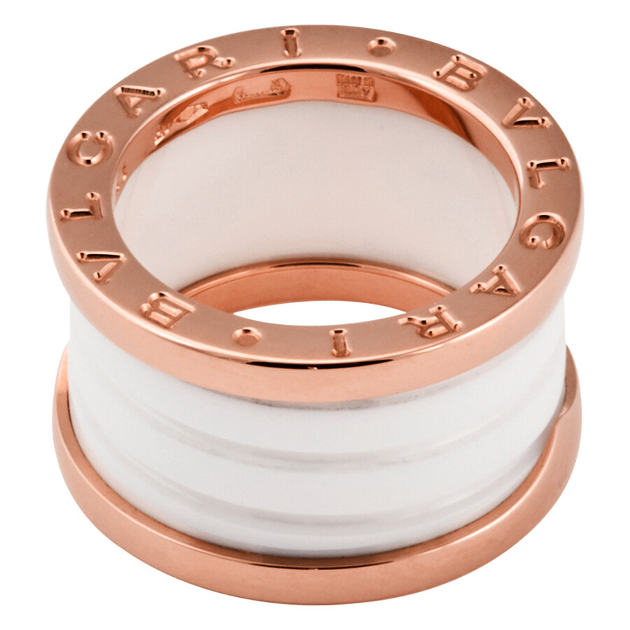 Bvlgari B.zero1 4-band 18 Kt Rose Gold And White Ceramic Ring In Gold Tone