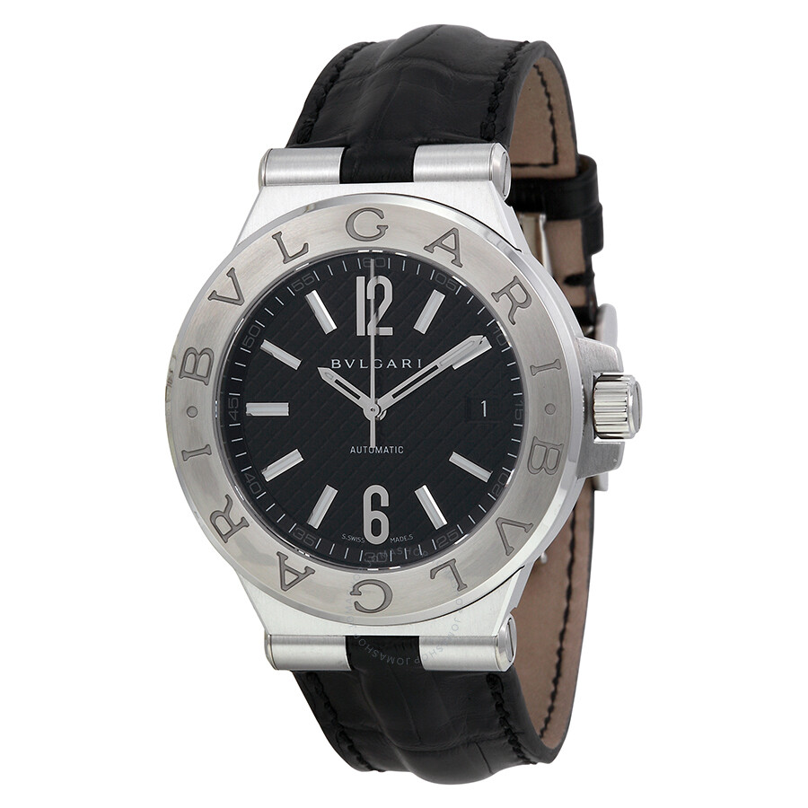 Bvlgari Diagono Black Dial Black Leather Men's Watch 101621
