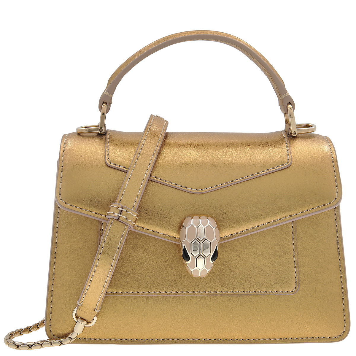BVLGARI マキシレッタレ✨美品✨レザー　ミニボストンバッグ　ゴールド金具 Bvlgari Gold Mini Serpenti Forever Leather Top Handle Bag 293688