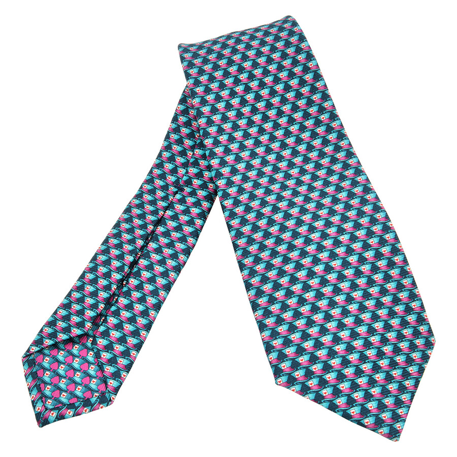 Bvlgari Hats & Spades Pictorial Silk Tie In Blue