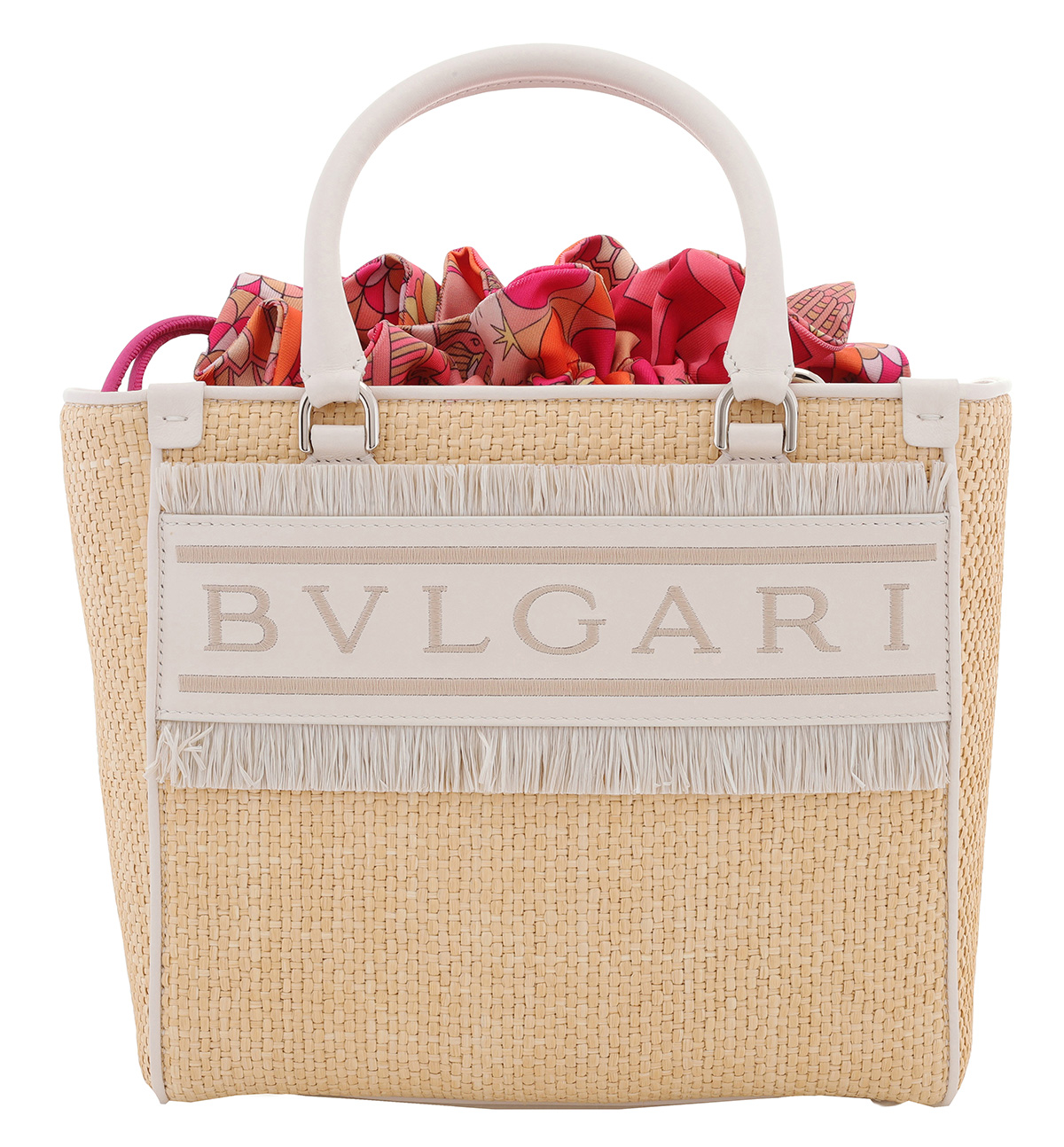 Bvlgari Ivory Raffia Logo Tote Bag 292073 - Handbags - Jomashop