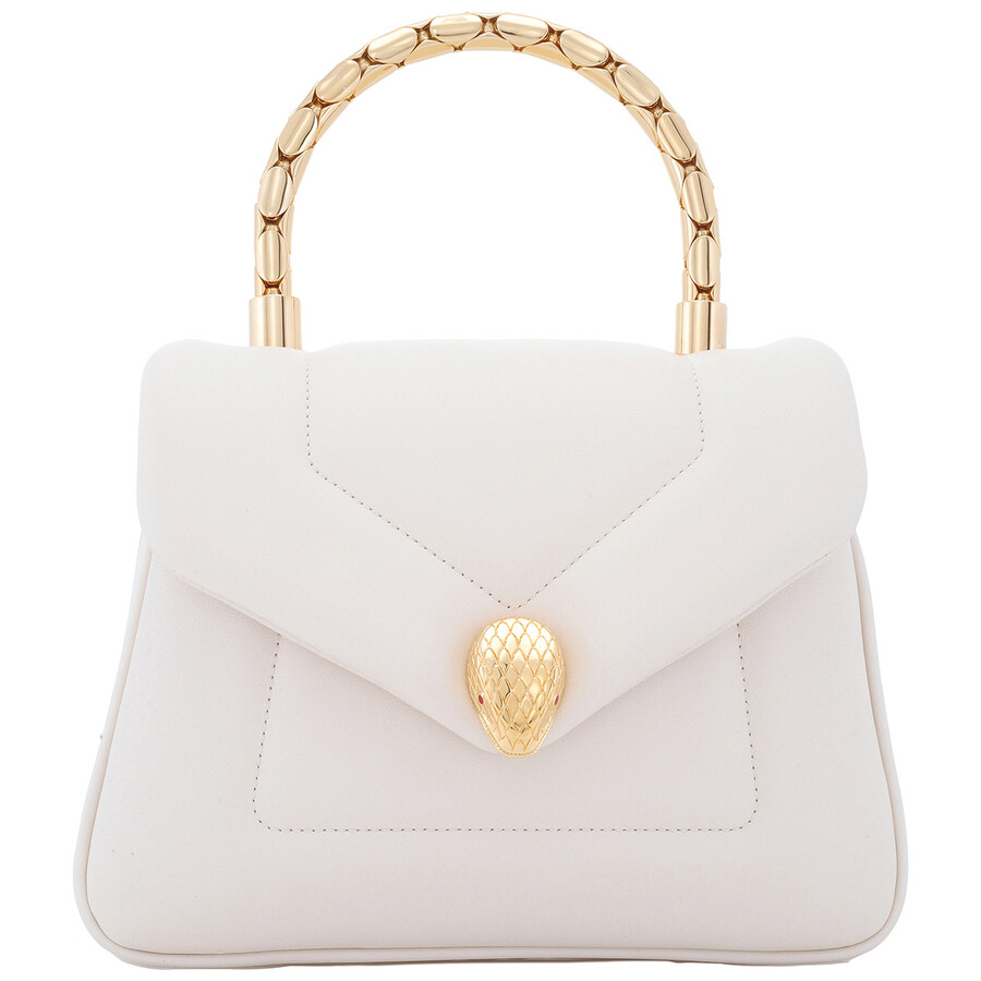 Bvlgari Ladies Serpenti Ivory Reverse Top Handle Handbag In White