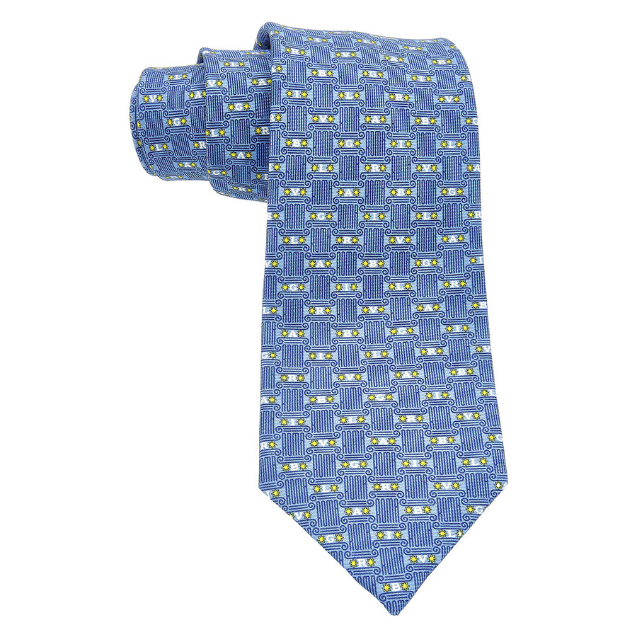 Logo Palatino Seven-Fold Tie In Fine Blue Saglione Silk
