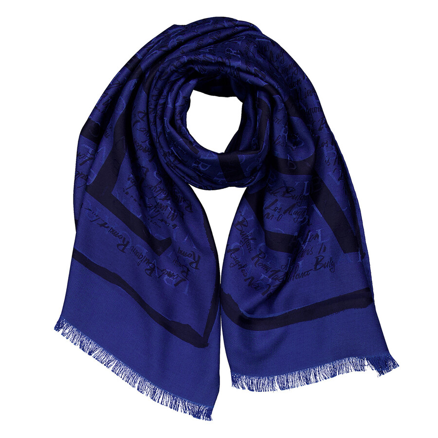 Bvlgari Logomania Lettere Maxi Metropolis Shawl In Blue