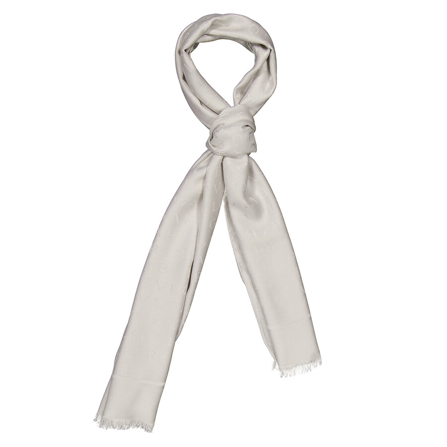 Bvlgari Logomania Lettere Maxi Silk Wool Stole In Gray