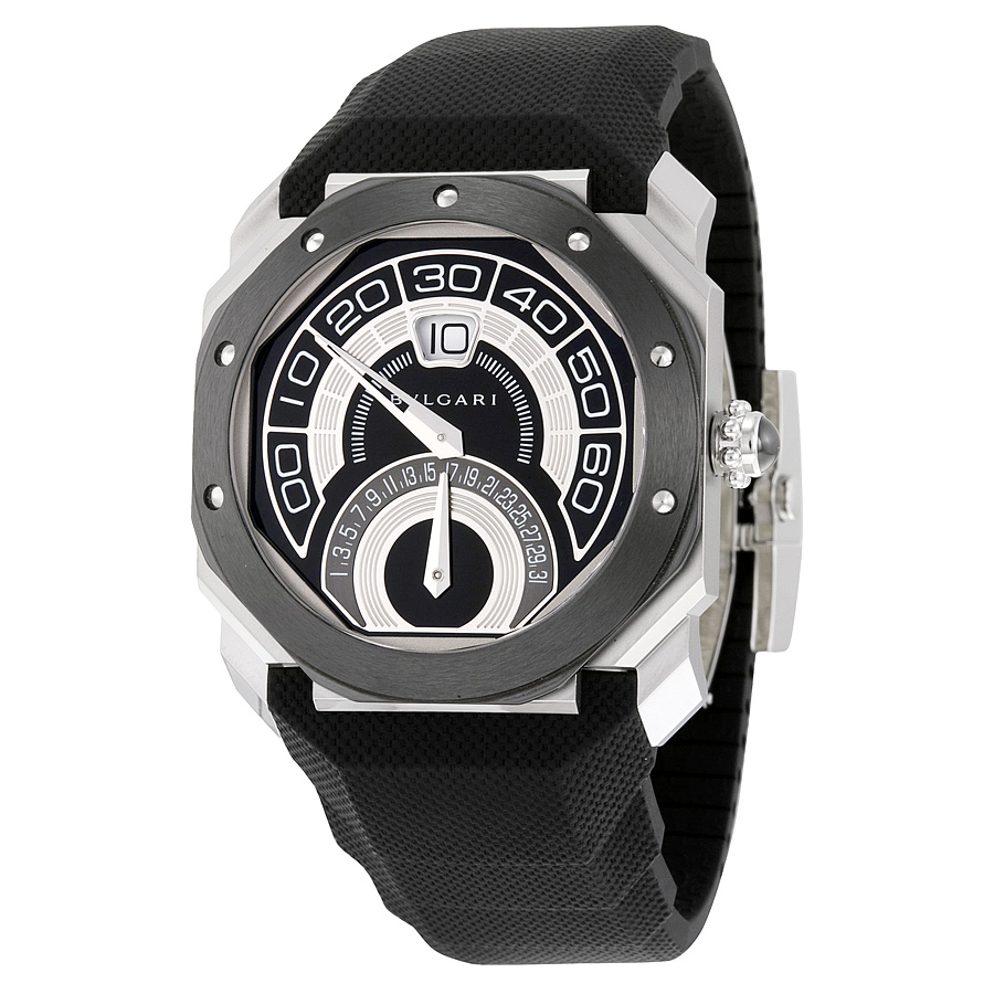 Bvlgari Octo Retrogradi Black Lacquered Dial Black Rubber Men's Watch 101831