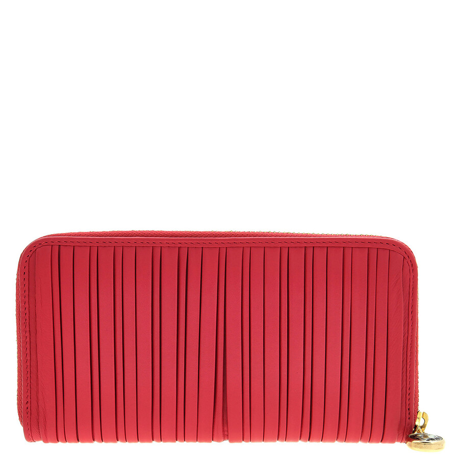 Bvlgari Plisse Monete Leather Zip Around Wallet In Red