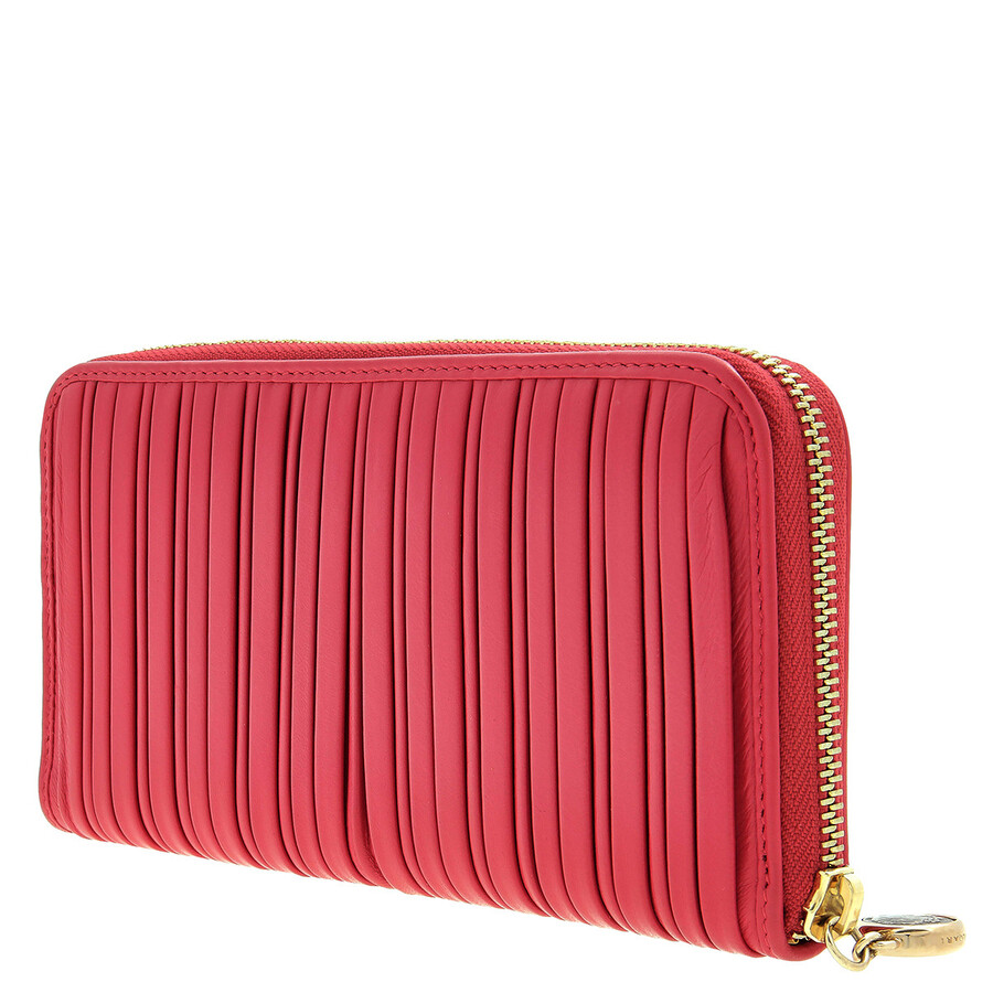 Bvlgari Plisse Monete Leather Zip Around Wallet In Red