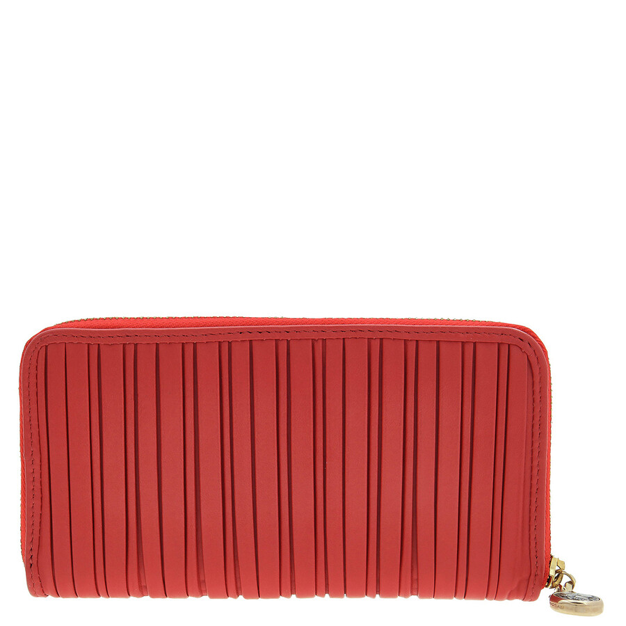 Bvlgari Plisse Monete Leather Zip Around Wallet