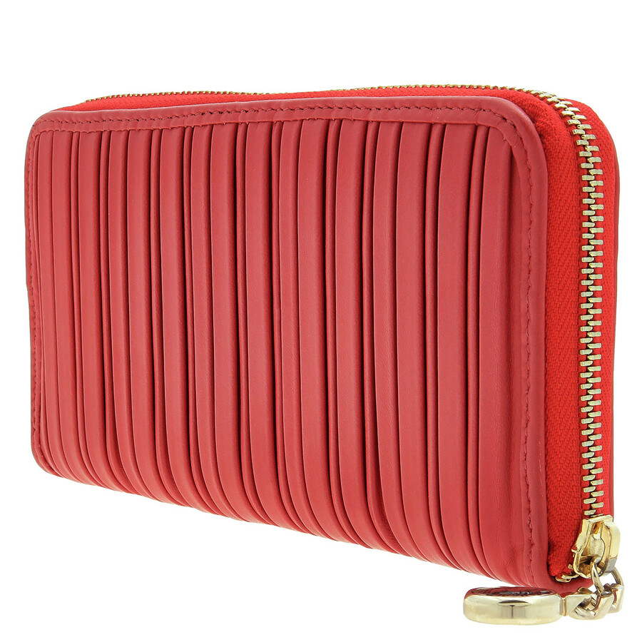 Bvlgari Plisse Monete Leather Zip Around Wallet
