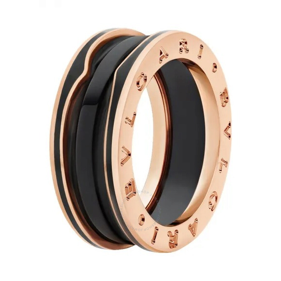 Bvlgari Rose Gold And Black Ceramic B. Zero1 Two-band Ring In Pink/rose Gold Tone/gold Tone