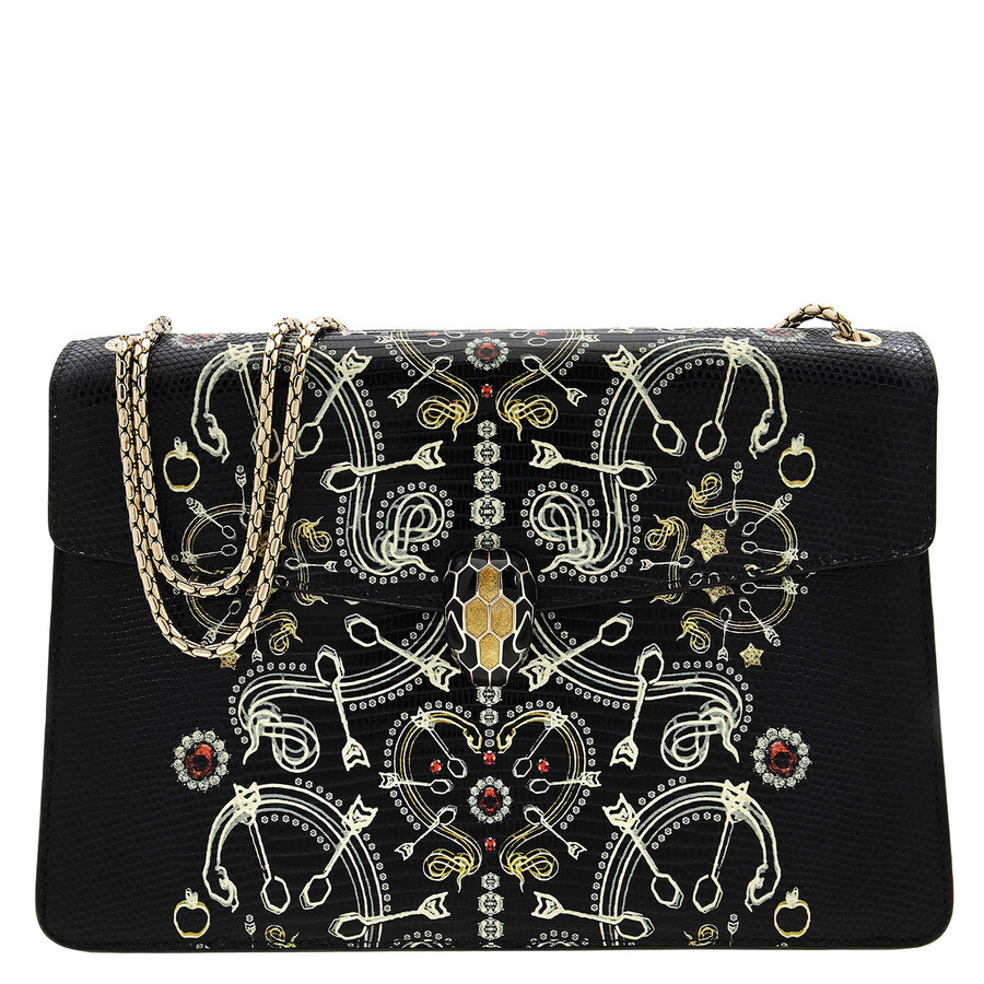 Bvlgari Serpenti Forever Pop-heart Lizard-leather Shoulder Bag In Black