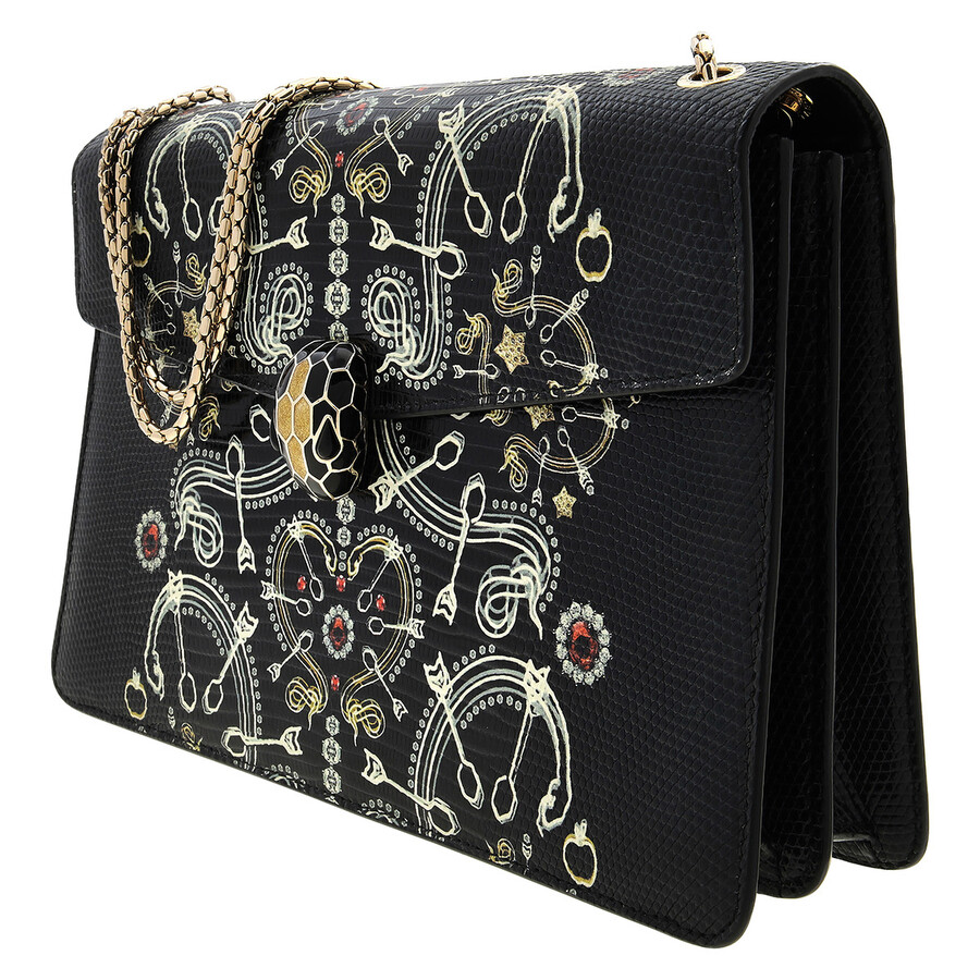 Bvlgari Serpenti Forever Pop-heart Lizard-leather Shoulder Bag In Black