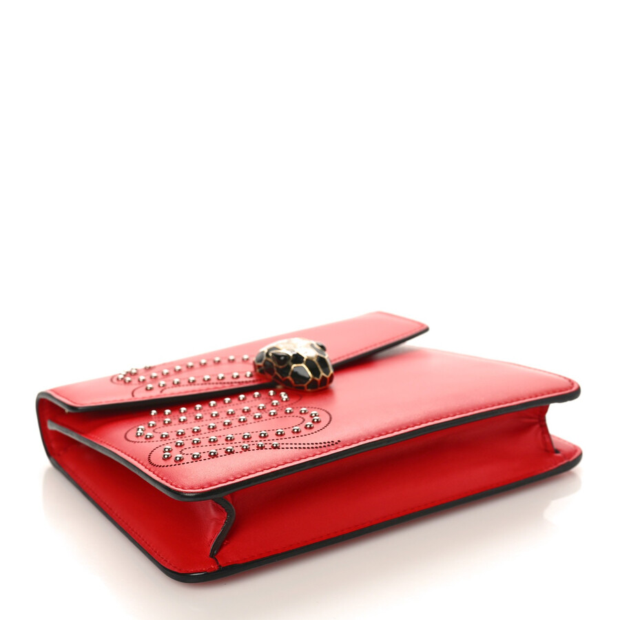 Bvlgari Serpenti Forever Studded Flap Shoulder Bag In Red
