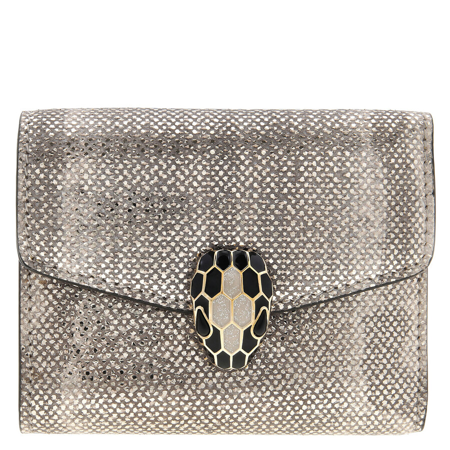 Bvlgari Serpenti Forever Trifold Compact Wallet In Sand