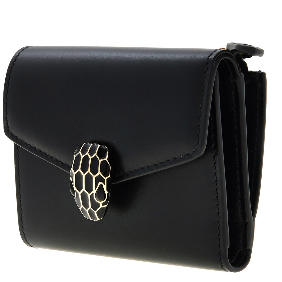 Bvlgari Serpenti Forever Trifold Wallet Calf Leather In Black